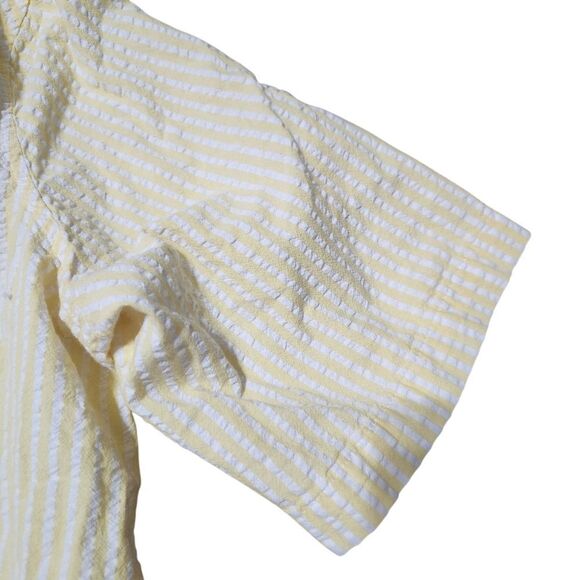 Woman Within Seersucker Shirt Plus Size 22 24 1X Yellow White Stripe Short Sleev - Picture 7 of 10